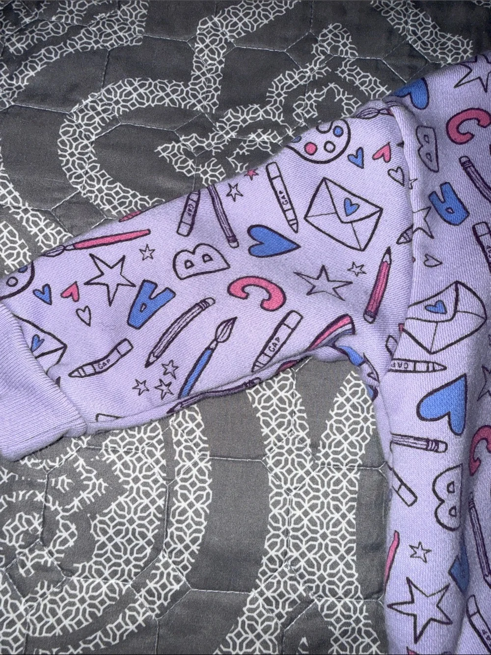 GAP Lavender Doodle Print Hooded matching Jogger Suit with Pink & Blue Accents